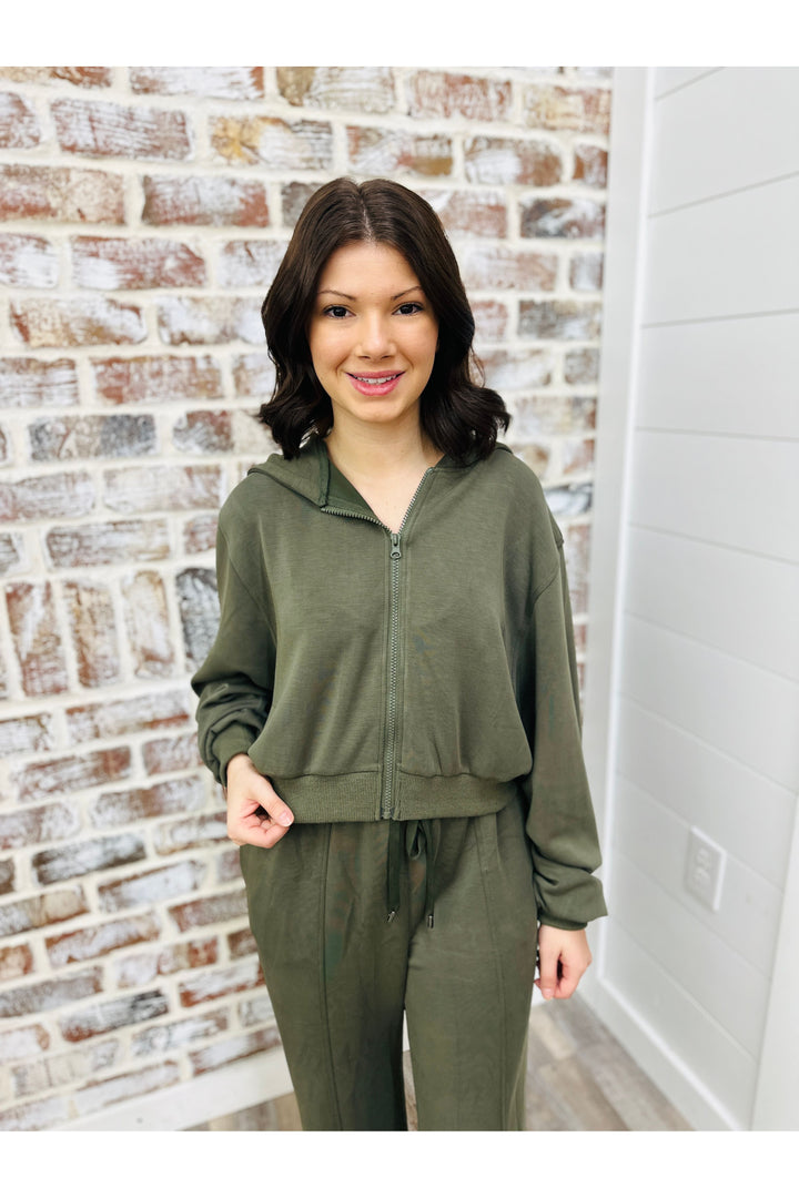 Dark Olive Modal Zip Jacket