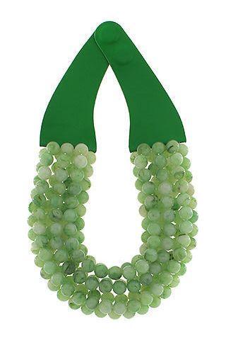 Gemstone Beaded Necklace in the color olive. Necklace has magnetic back.