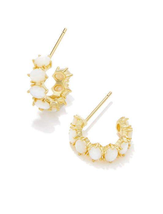 Kendra Scott| CAILIN CRYSTAL HUGGIE EARRINGS GOLD IVORY MOTHER OF PEARL