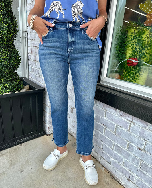 High-Rise Crop Straight-Slim Jeans