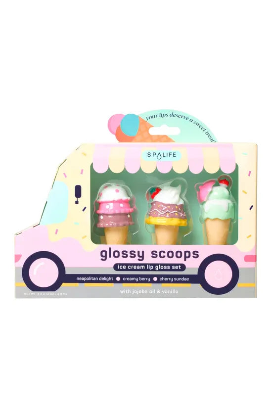 Glossy scoops ice cream lip gloss trio gift set