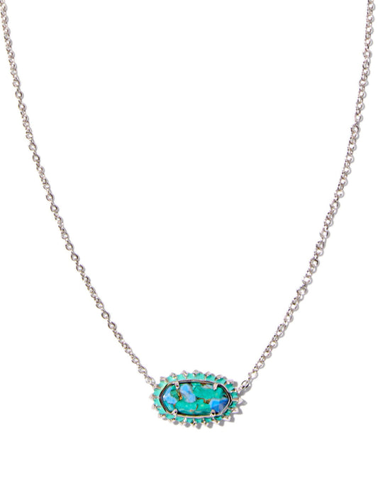 Kendra Scott| ELISA COLOR BURST FRAME SHORT PENDANT NECKLACE SILVER BRONZE VEINED AQUA MAGNESITE