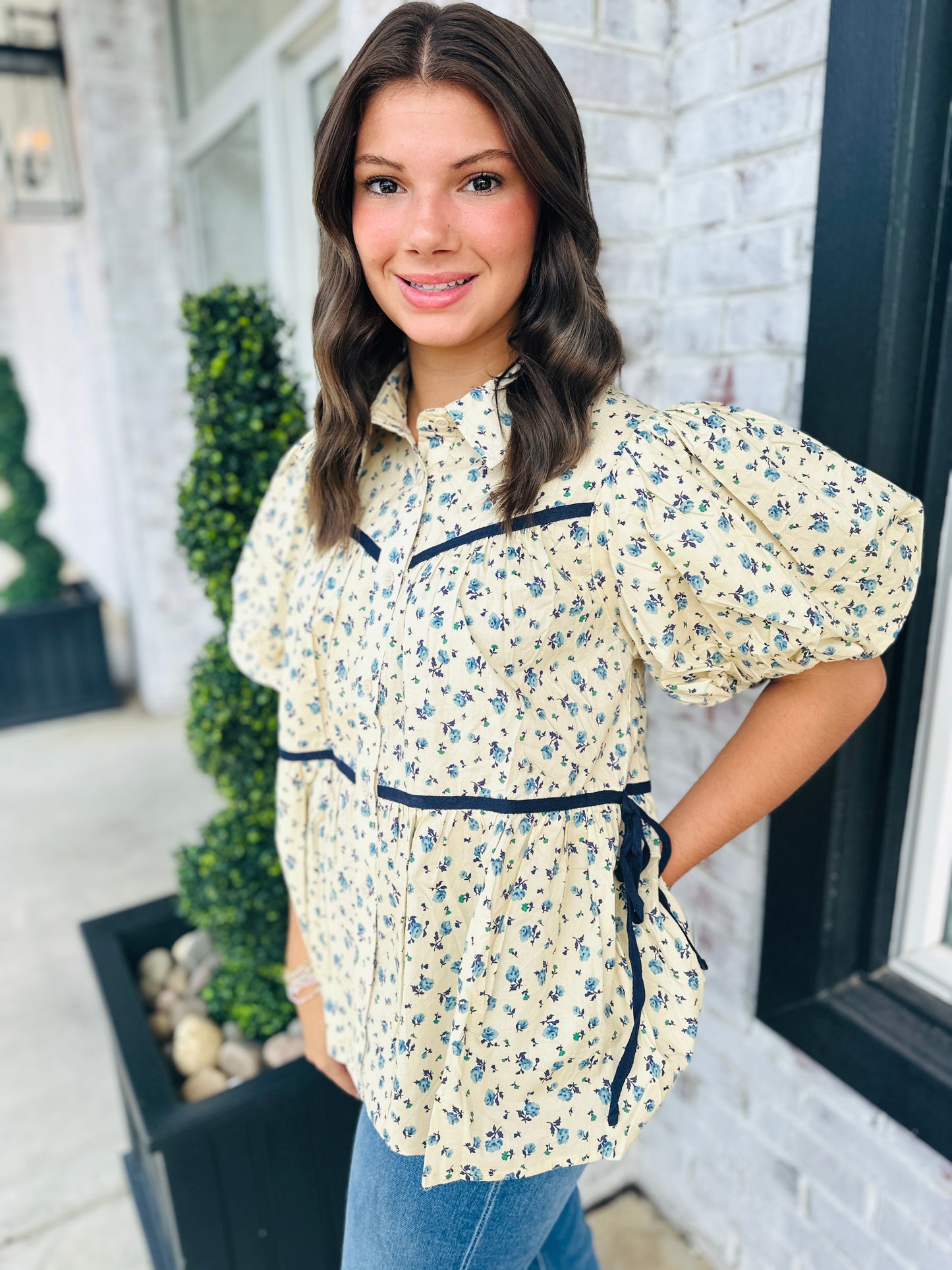 Bow Sides Floral Top