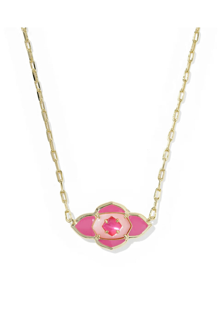Kendra Scott | Abbie Medallion Gold Short Pendant Necklace - Hot Pink Mix