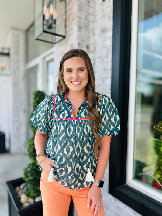 THML Teal & Tassel Top