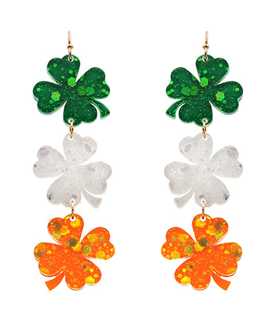 Irish Flag Color Clover Linear Earrings