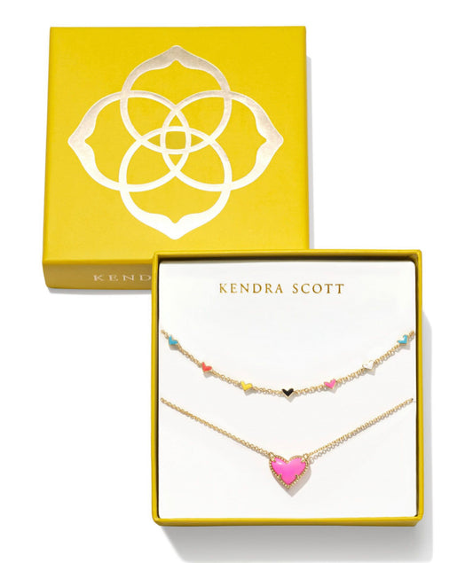 Kendra Scott| ARI HAVEN ENAMEL HEART NECKLACE GIFT SET GOLD NEON PINK MAGNESITE