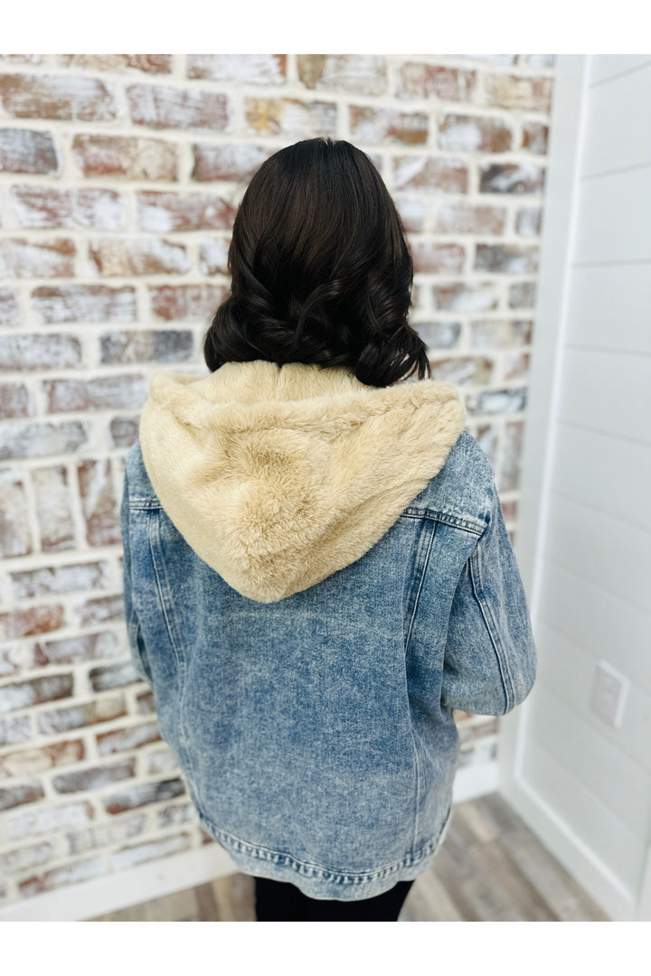 Button Down Faux Hooded Jacket