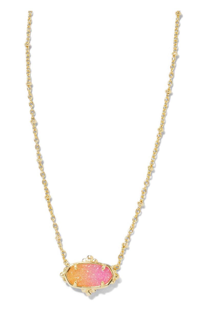 Kendra Scott| ELISA PETAL FRAMED SHORT PENDANT NECKLACE GOLD SUNRISE OMBRE DRUSY
