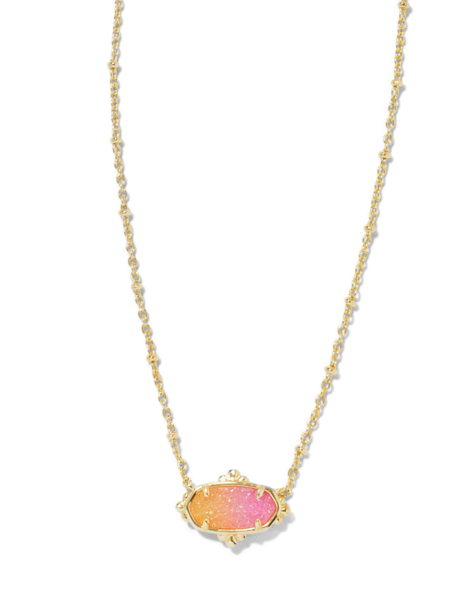 Kendra Scott| ELISA PETAL FRAMED SHORT PENDANT NECKLACE GOLD SUNRISE OMBRE DRUSY