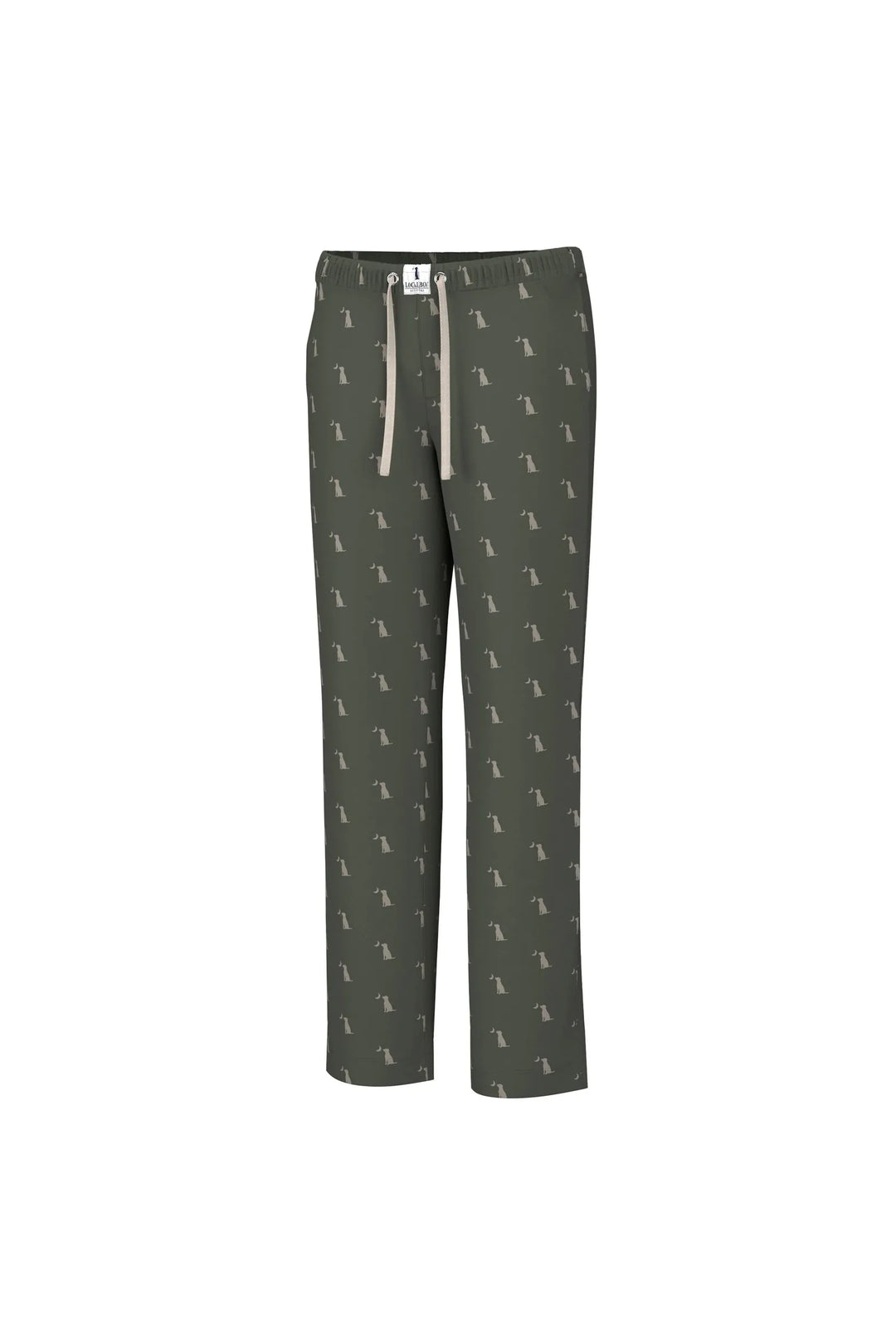 Mens Pajama Pants Dark Olive with Dogs & Moons on them