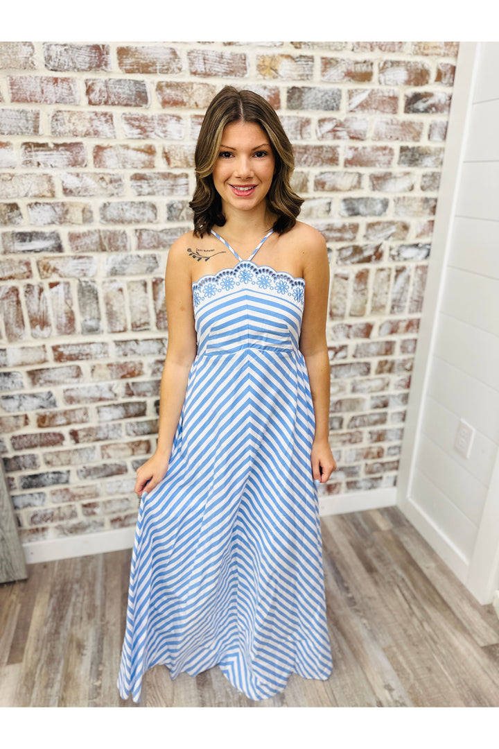 Scallops & Stripes Maxi Dress