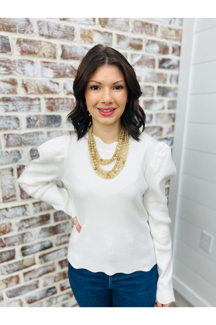 Scalloped Design Top~ Off White