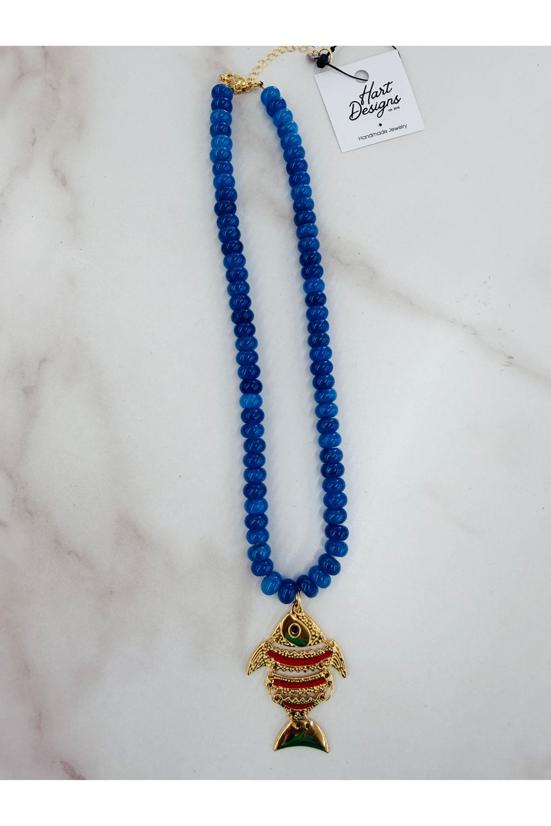 Blue Beads Fish Necklace