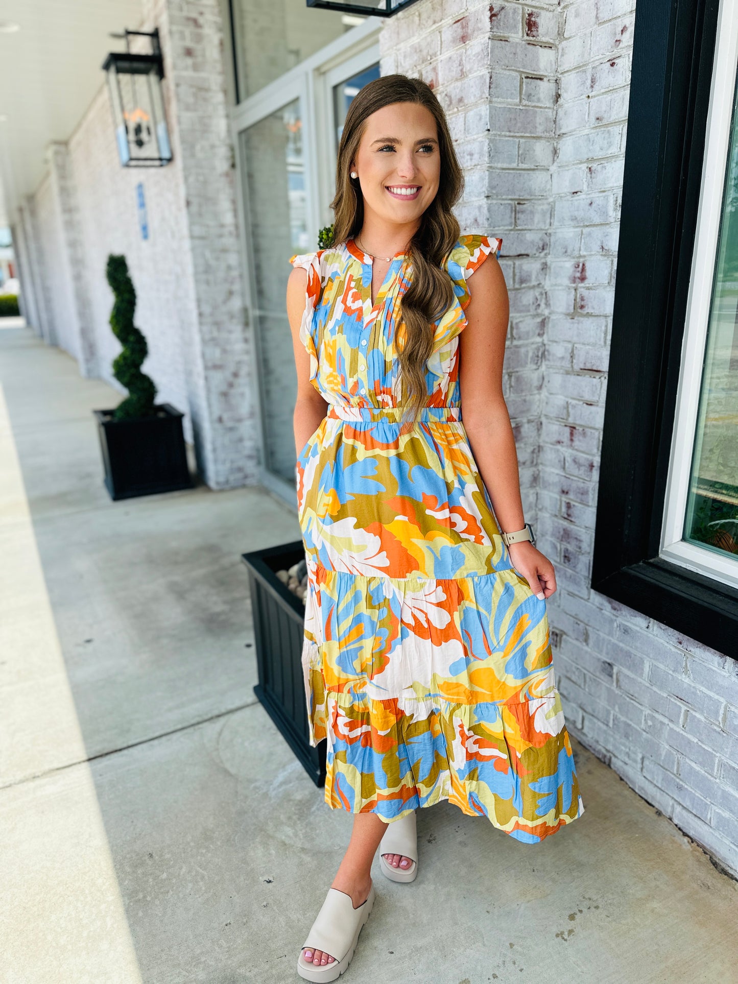 THML| Flutter & Floral Midi Dress