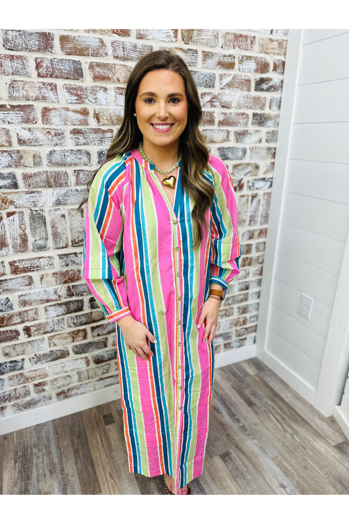 Sunshine Tienda| CASTAWAY STRIPE CLEO MIDI DRESS