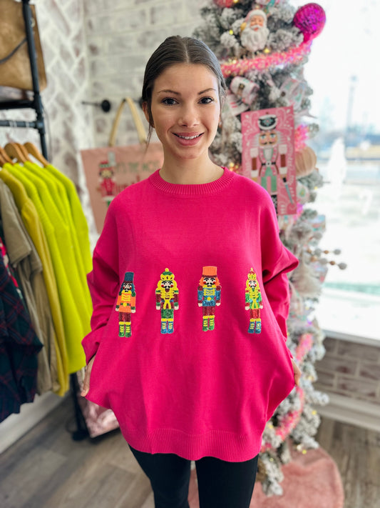 Hot Pink Sequin Nutcracker Sweater