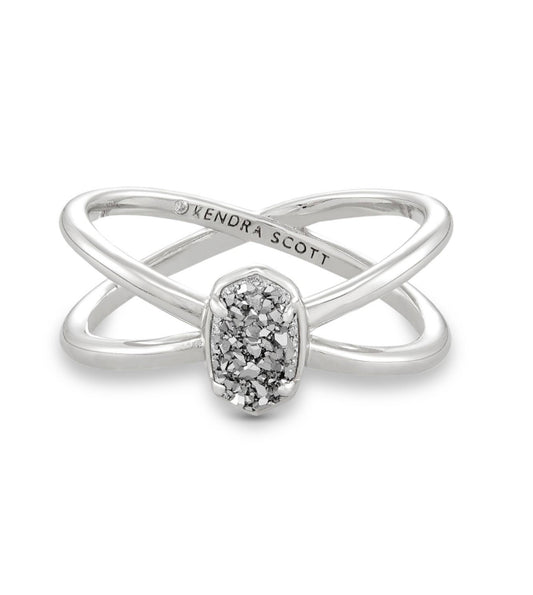 Kendra Scott| EMILIE DOUBLE BAND RING RHODIUM PLATINUM DRUSY 7