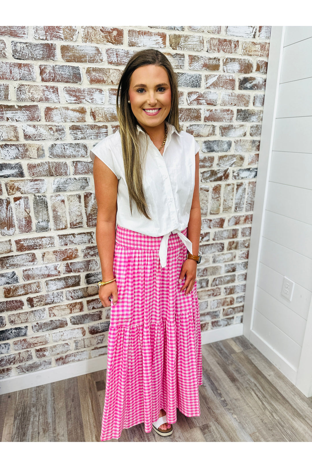 Adrienne| Pink Gingham Skirt