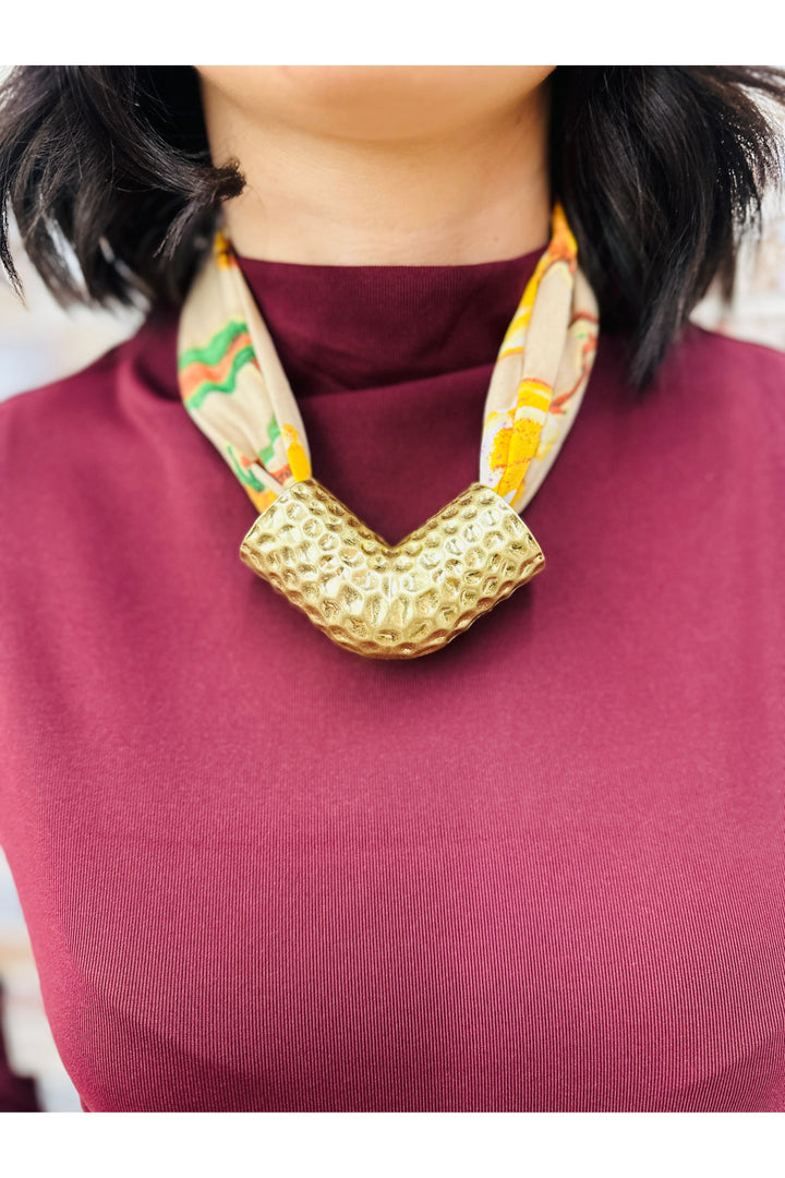 Print in Gold Scarf Necklace