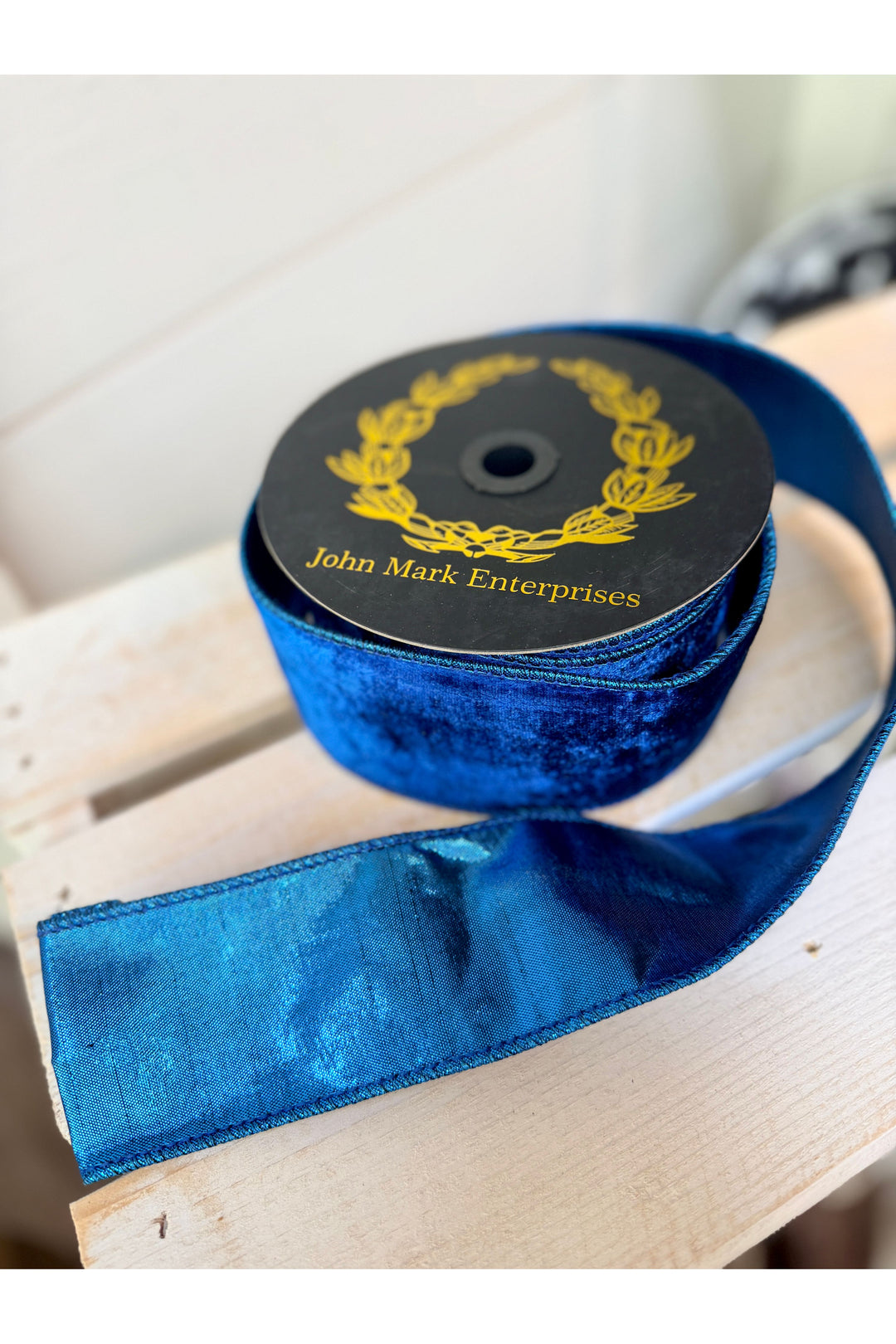 John Mark| Fused Blue Velvet Metallic Ribbon 5x10yd