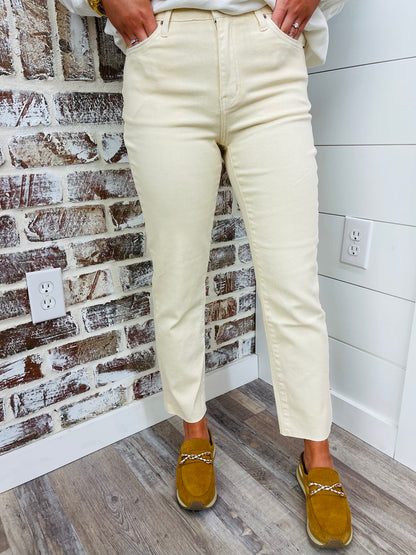 Cream Beige~ Acid Wash High Rise Straight Pants