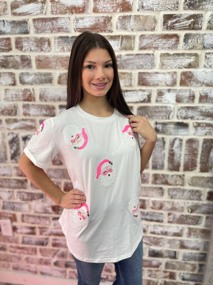 Sequin Pink Santa Top