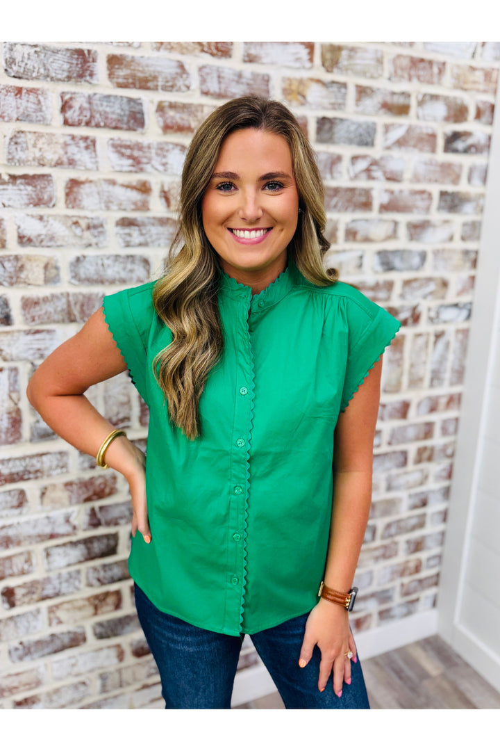 Kelly Green Scalloped Top