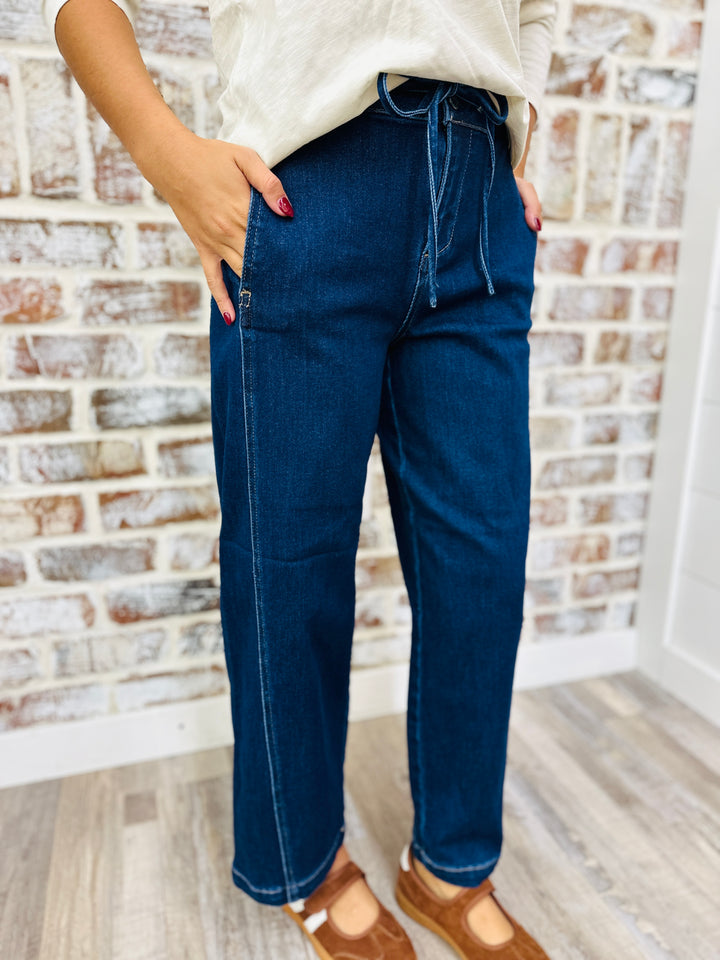 Risen~ Slouchy Crop Barrel Jeans W/ Drawstring