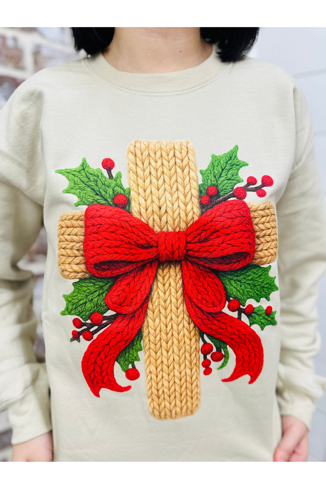 Faux Yarn Christmas Cross Sweatshirt
