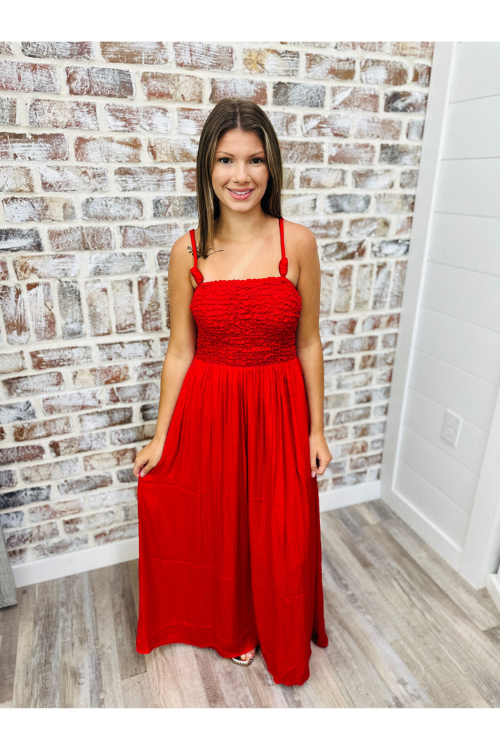 Smocked Red Maxi Dress