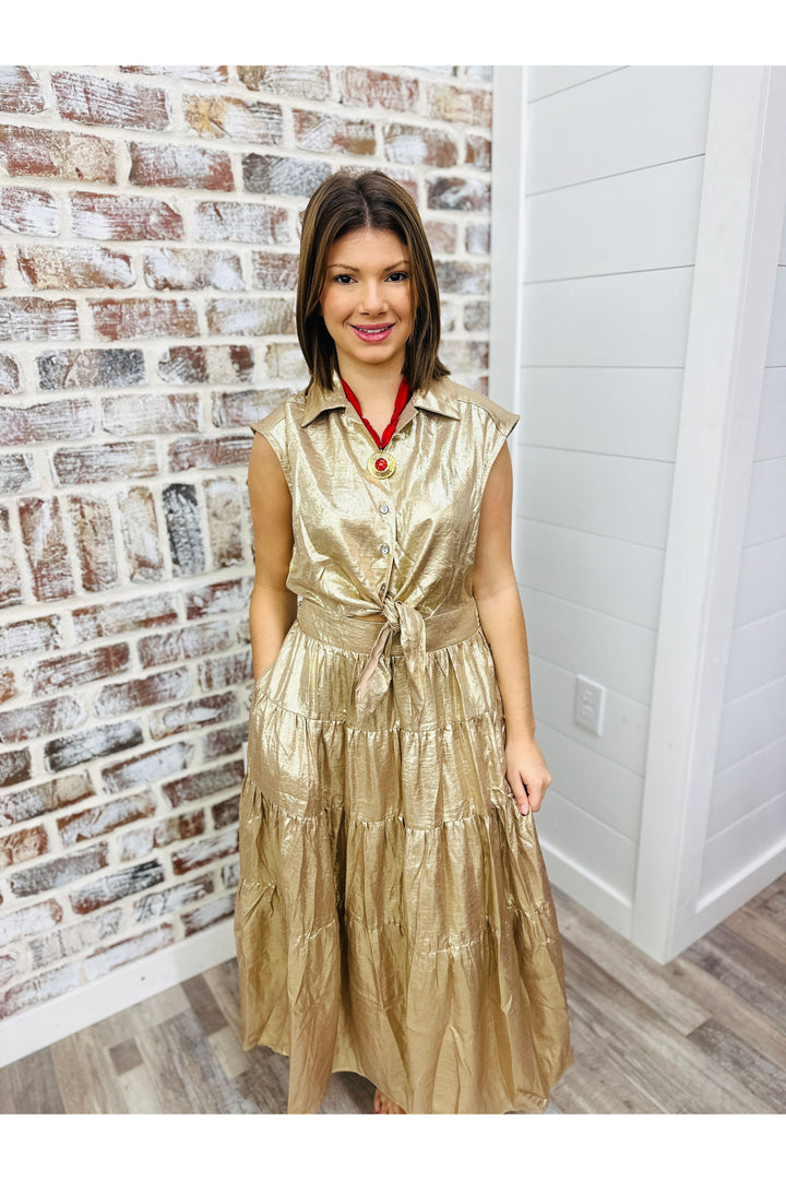 Effortless Elegance Metallic Gold Midi