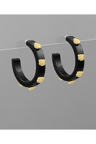 Black Hoops with Gold Bulldog earrings