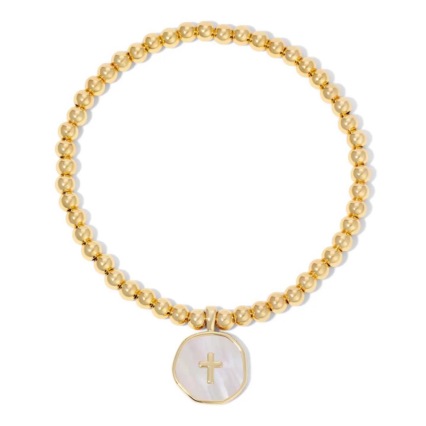 Cross Accented Shell Charm Stretch Bracelet