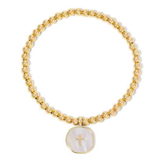 Cross Accented Shell Charm Stretch Bracelet