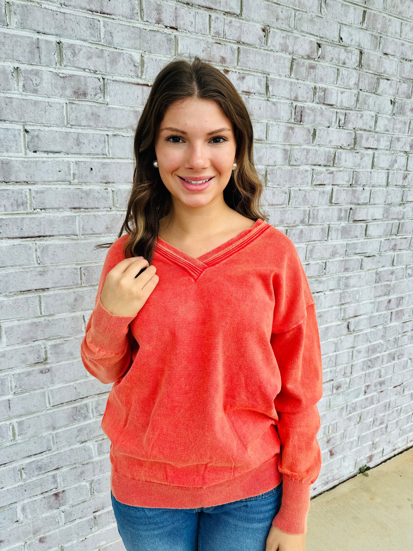 V Neck Mineral Wash Sweater