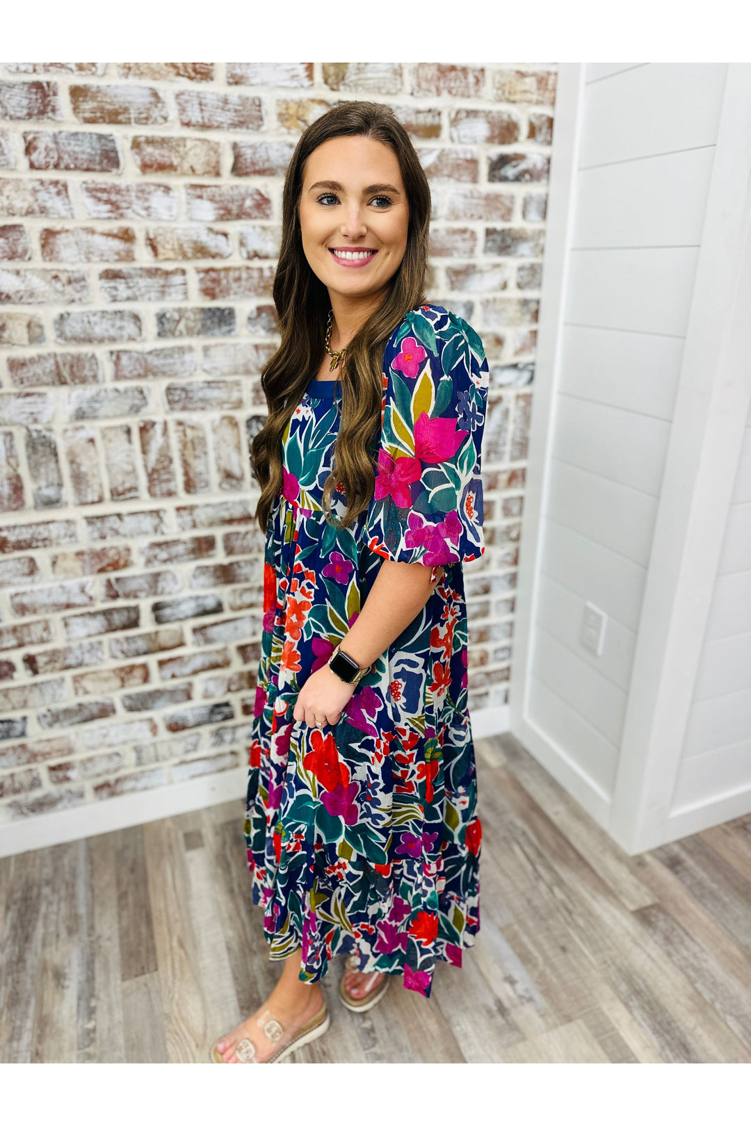 Navy Flowers Midi Dress