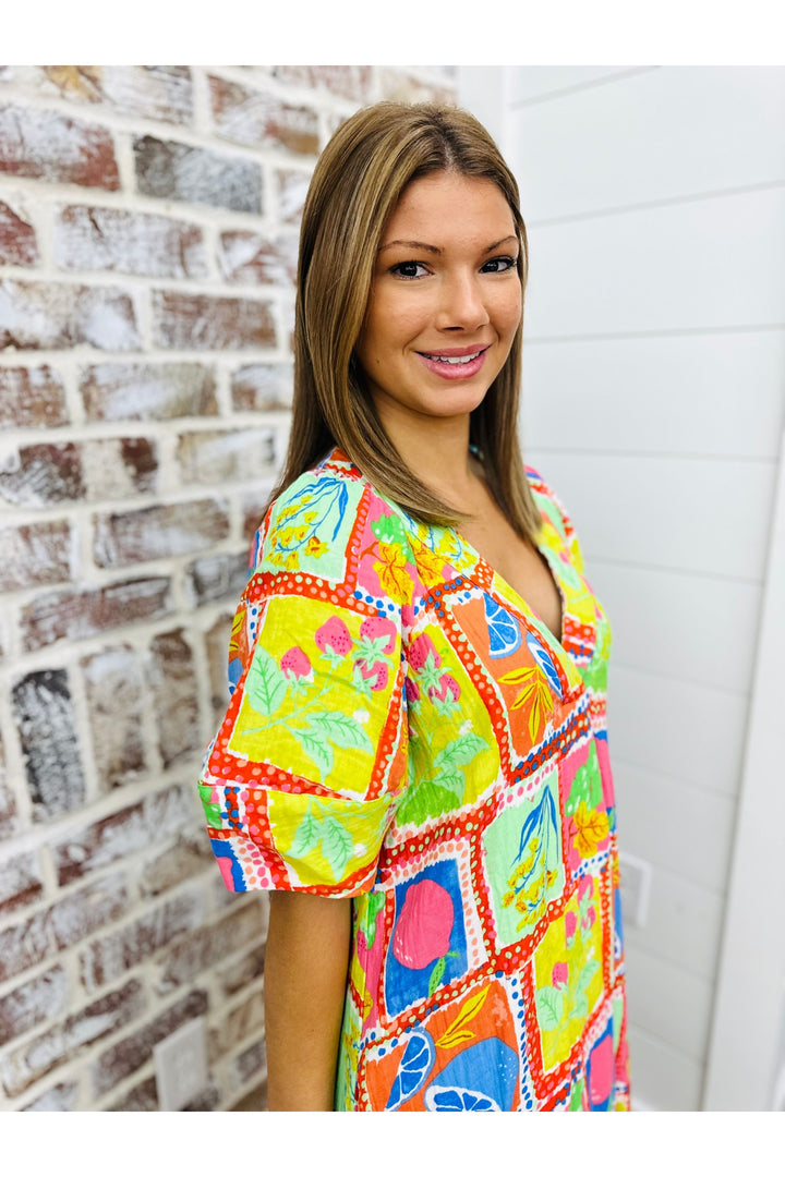 KARLIE| Fruit Gauze Vneck Maxi Dress