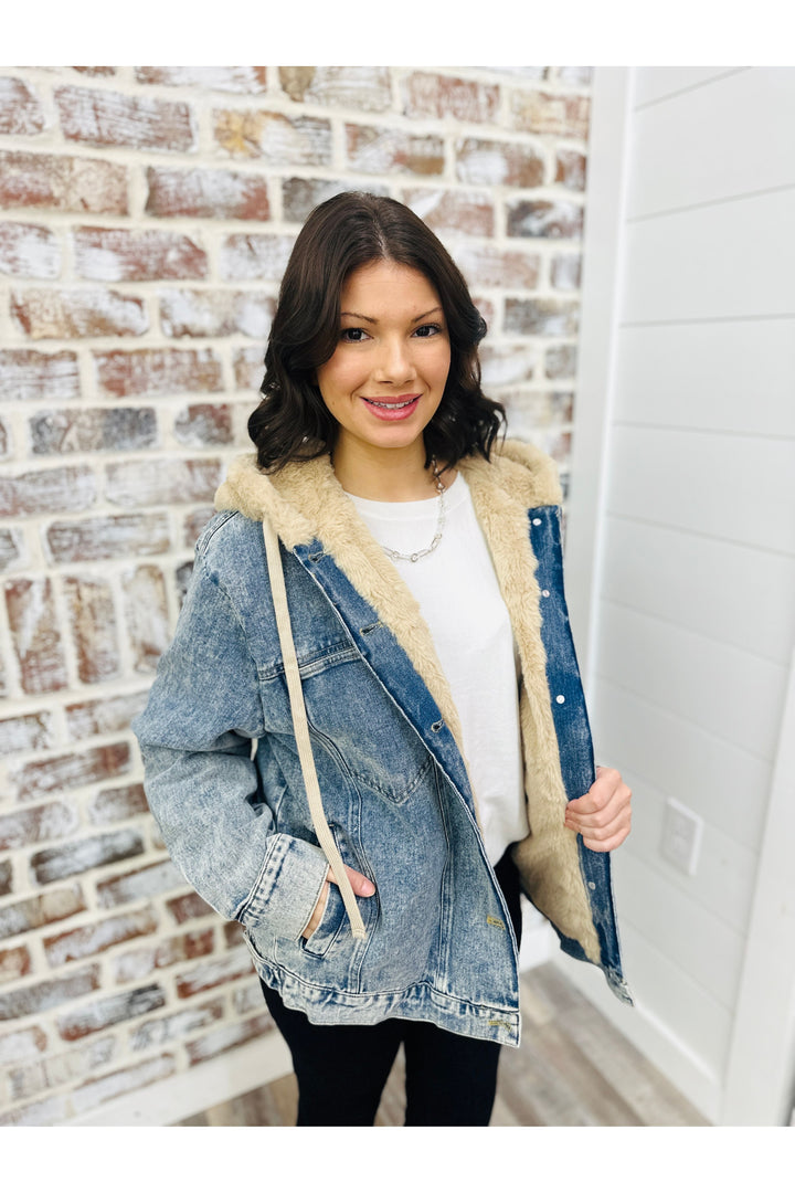 Button Down Faux Hooded Jacket