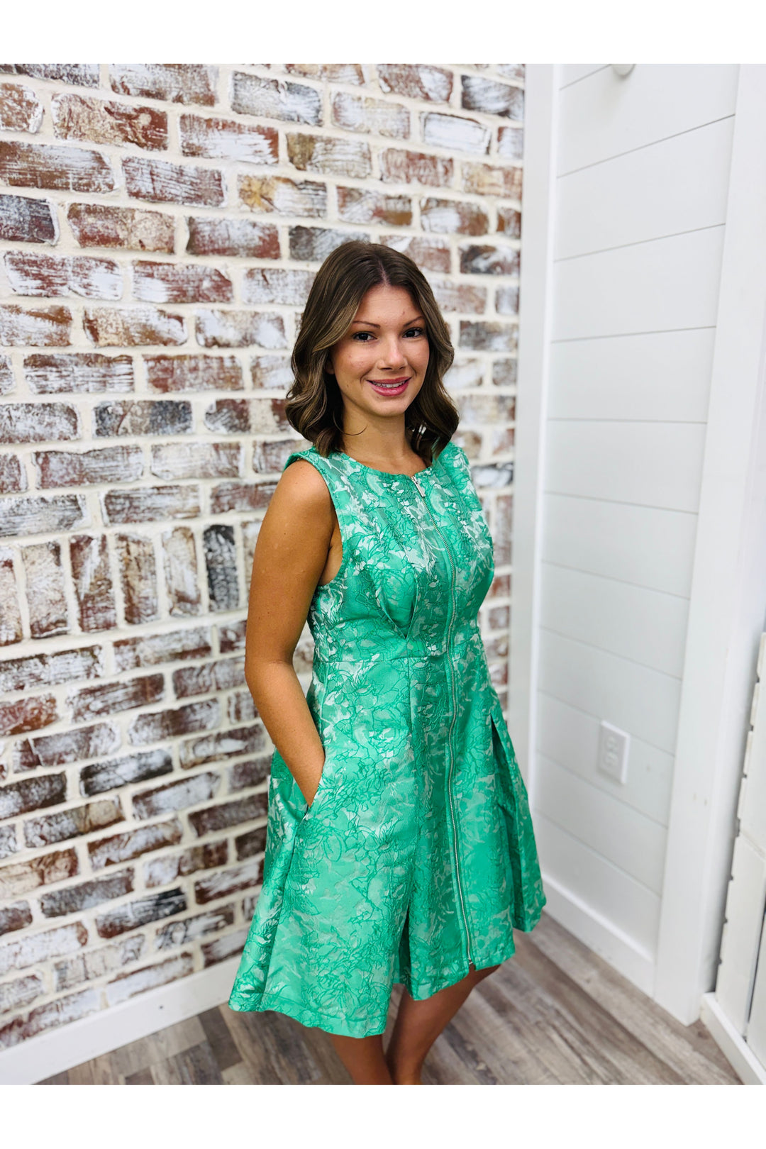 Jade Bloom Zip Dress