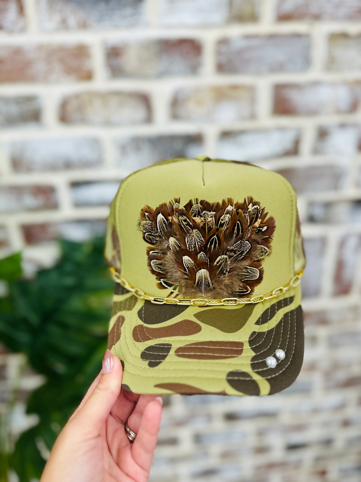 Camo Feather Trucker Hat