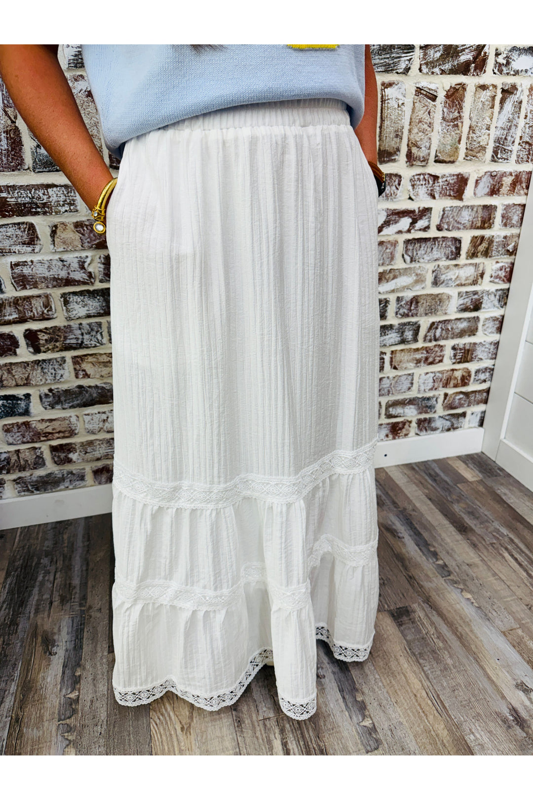 White Lace Detail Maxi Skirt