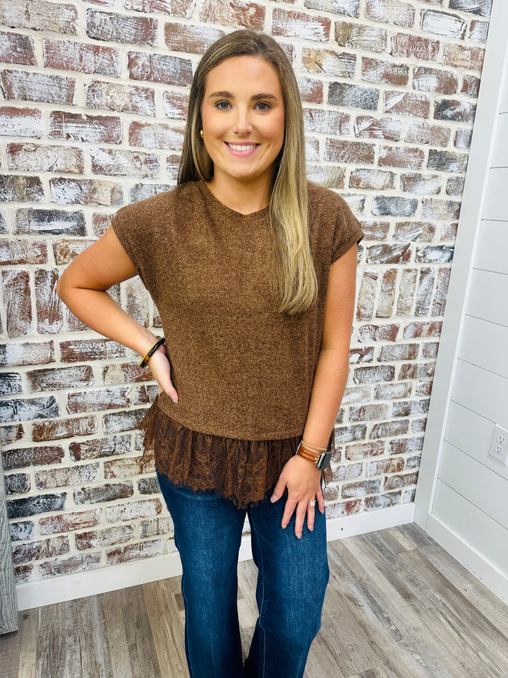 Lace Lover Knit Top - Dark Brown