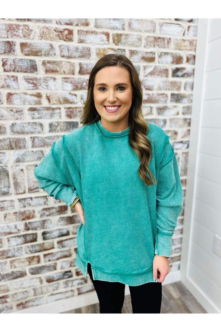 Kelly Green Oversized Ribbed Sweatshirt