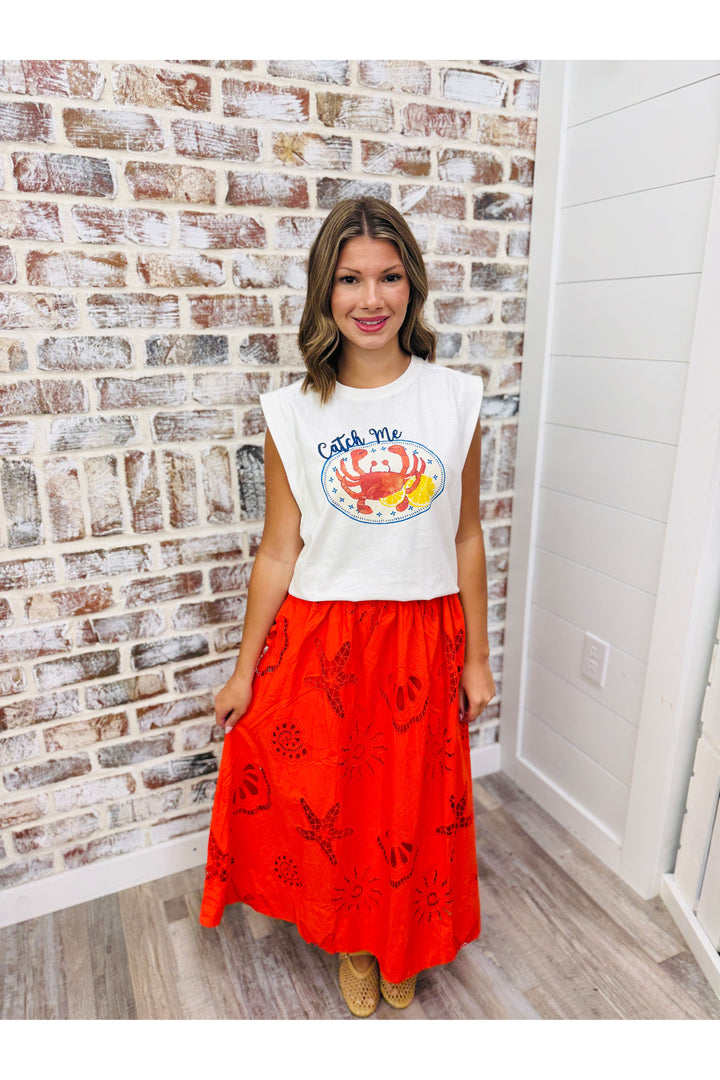 Eyelet Lace Midi Skirt