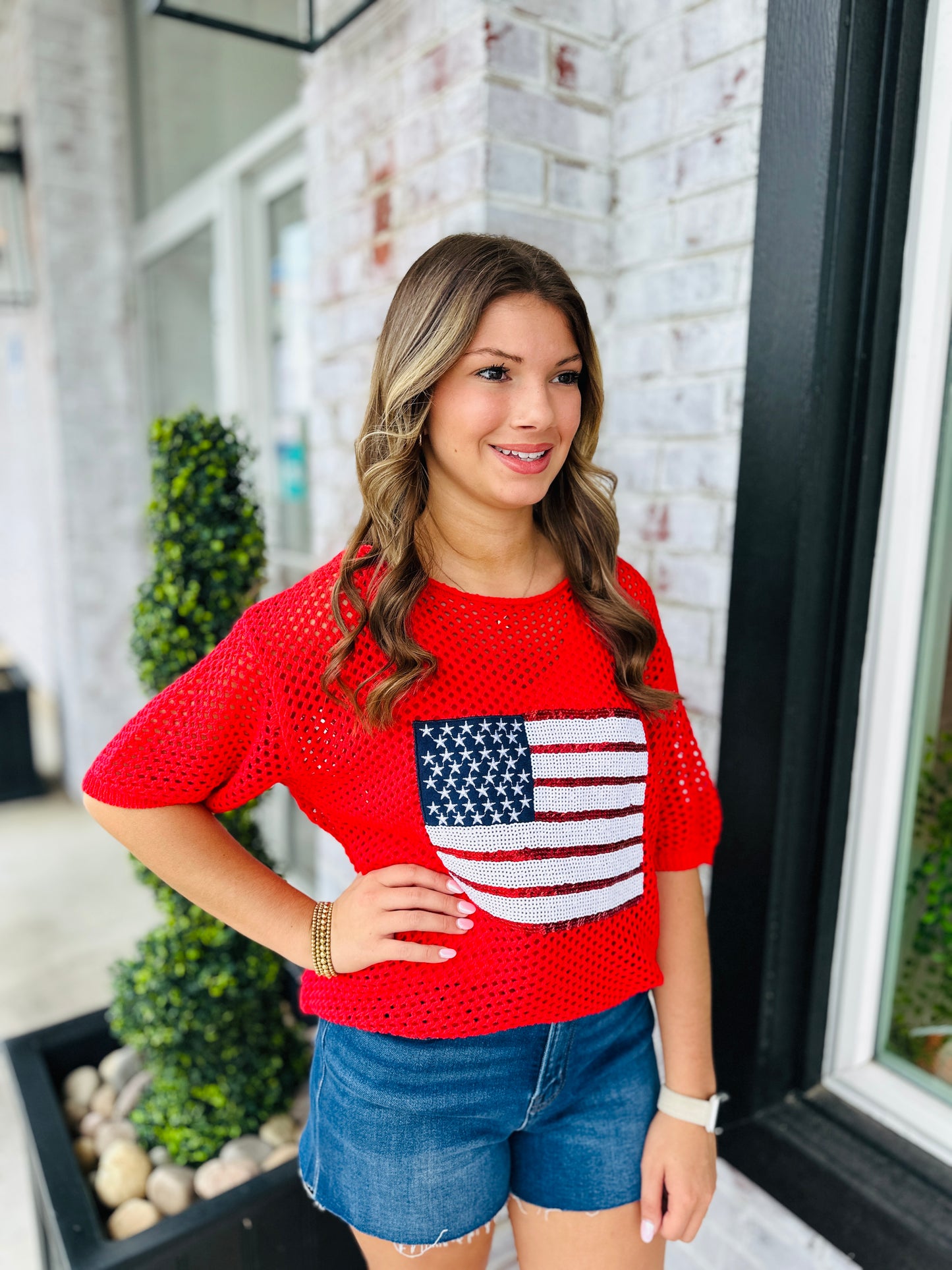 American Flag Knit Top