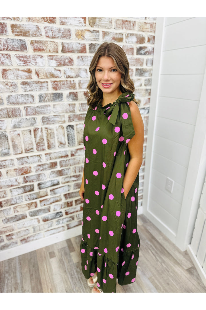 Olive Dots Midi Dress