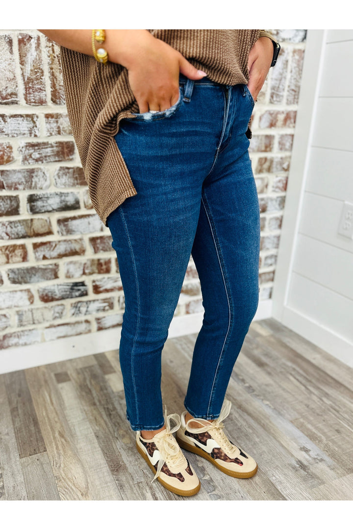 Mid Rise Ankle Slim Straight Jeans