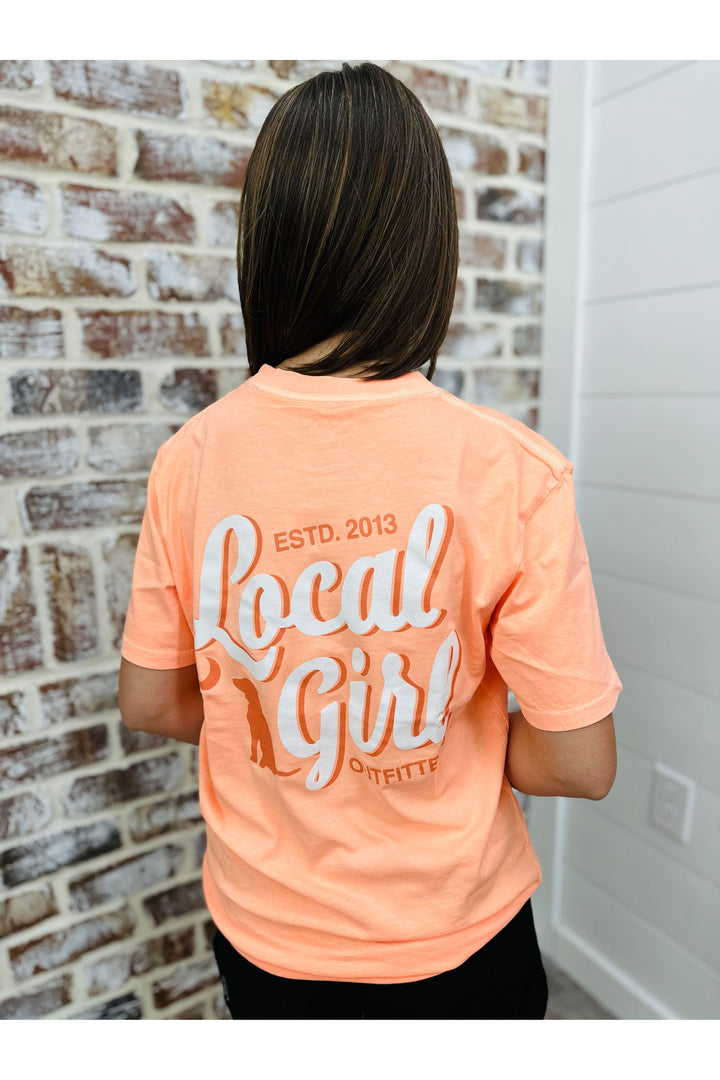 Local Girl | Stacked Script SS Tee - Neon Cantaloupe