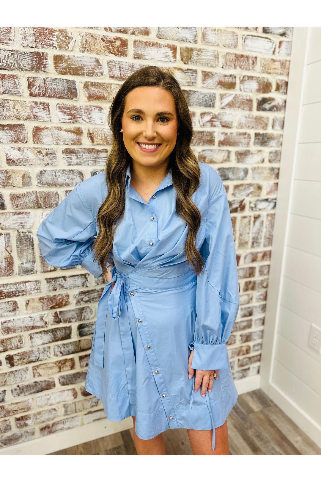 Chambray Tie Button Dress
